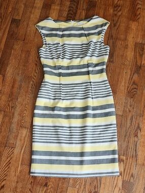 Calvin Klein Yellow and Gray Striped Midi Sheath Dress